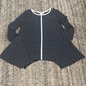 NWT Rafaella weekend 3/4 sleeve swing shark bite STRIPED black white top sz XL